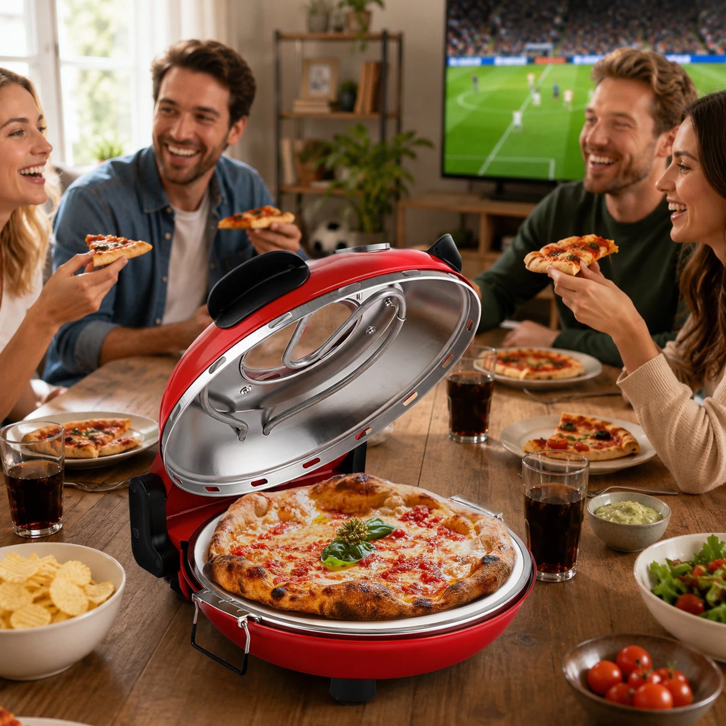 Klaif 12’’ Electric Pizza Oven Indoor Double-sided Heated Fry Countertop Oven Pizza Maker 1200W 5-Min Crisp Dual Knob Control