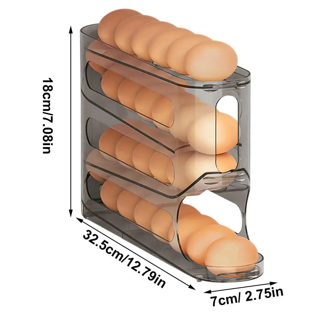 Egg Storage Box 4 Layers Automatic Egg Rack Rolling Egg Holder Food Grade Space-Saving Egg Organizer Large Capacity Egg