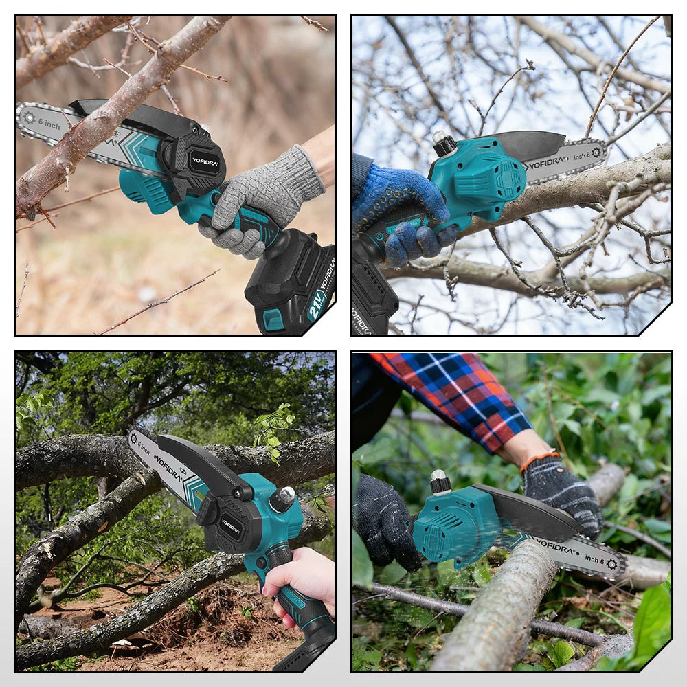 YOFIDRA 6 Inch Electric Chainsaw 30000RPM Portable Chain Saw Garden Woodworking Cutting Power Tool for Makita 21V Battery Pin