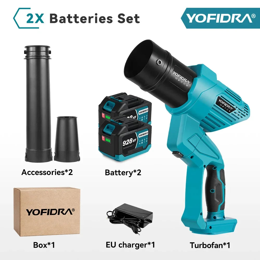 Souffleur turbo électrique sans balais 2-en-1 YOFIDRA 1500 W, 5 vitesses, pour feuilles, neige et poussière, outil de nettoyage de jardin compatible avec batterie Makita 18 V