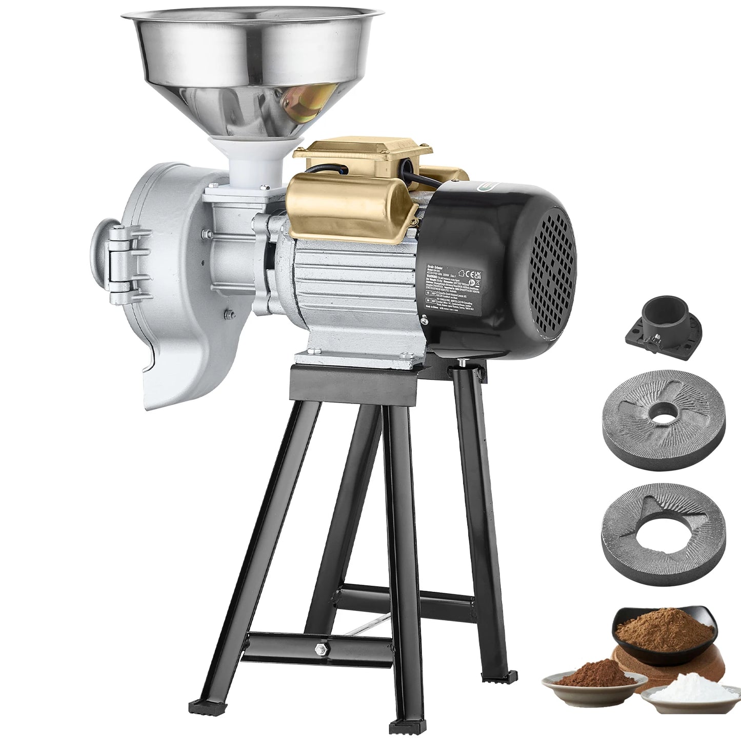 SucceBuy Electric Grain Mill Grinder 3000W Spice Grinders Commercial Corn Mill with Funnel Cereal Wheat Grinders Dry&Wet Grinder