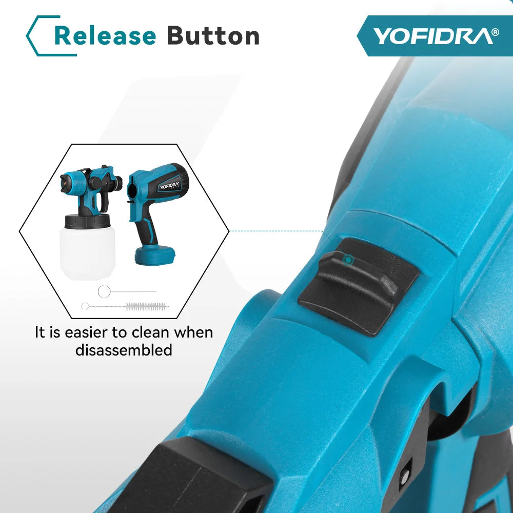 YOFIDRA 1000ML Electric Spray Gun Cordless Paint Sprayer Auto Steel Coating Airbrush DIY Power Tools  For Makita Battery Pin