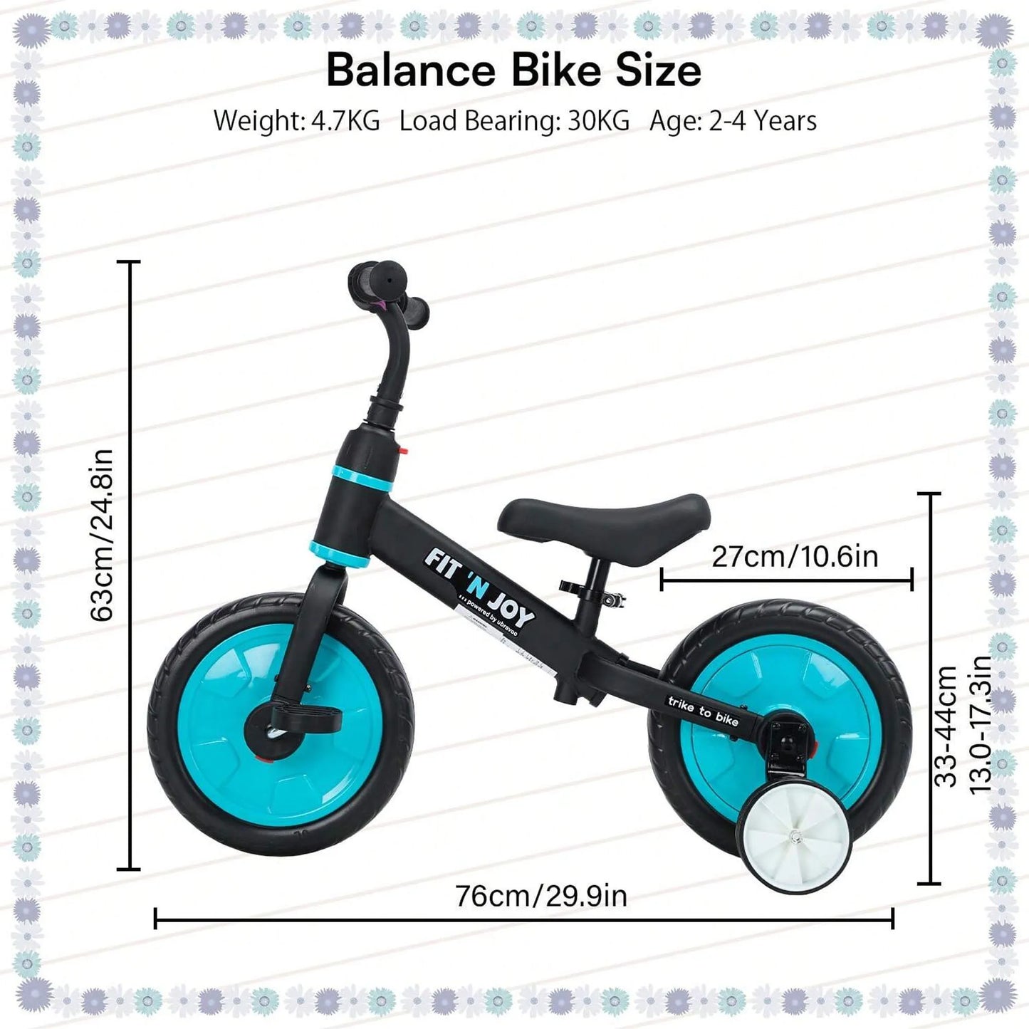 UBRAVOO Fit 'n Joy Toddler Training Bicycle 4-in-1 Balance Bike with Pedals & Training Wheels for Boys Girls Ages 2-4 - Quality Shopping Centre