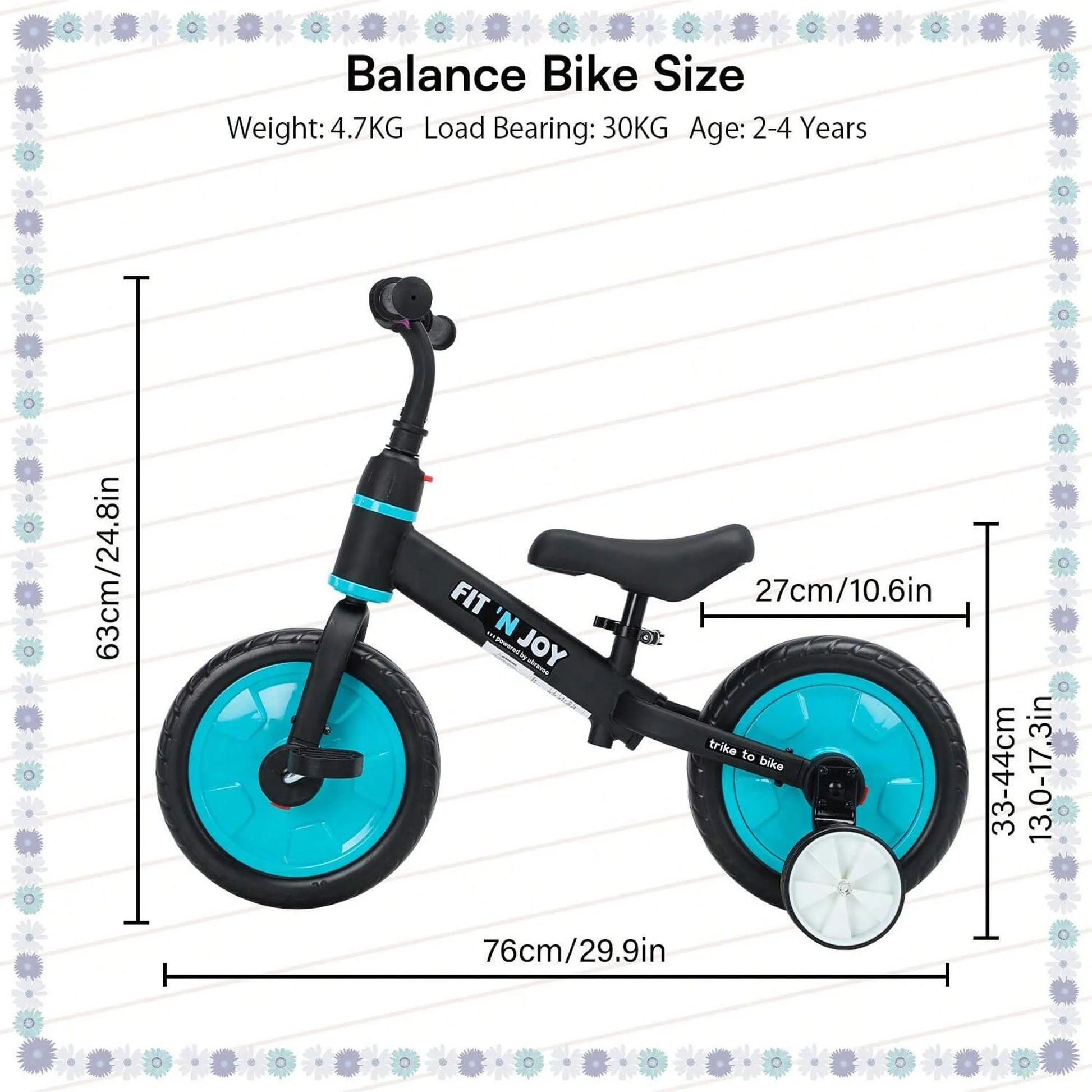 UBRAVOO Fit 'n Joy Toddler Training Bicycle 4-in-1 Balance Bike with Pedals & Training Wheels for Boys Girls Ages 2-4 - Quality Shopping Centre