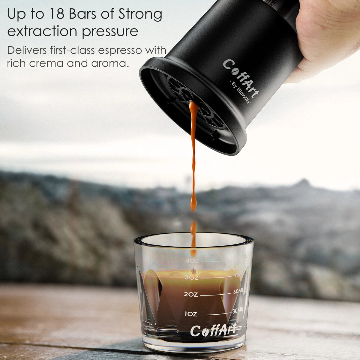 Cafetière portable 2-en-1 BioloMix, machine à espresso chaud/froid pour capsules NS et café moulu, presse manuelle