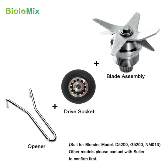 Blender spare parts stainless steel hardened six mixing and cutting serrated blades knives Drive Socket Opener complete assembly