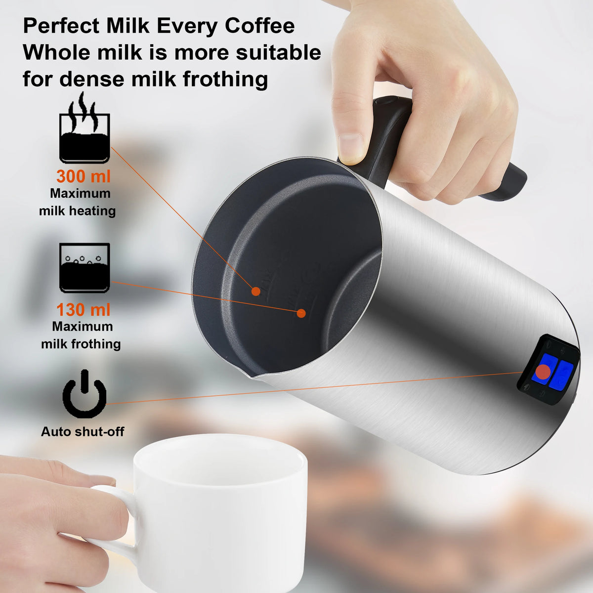 BioloMix Automatische Melkopschuimer & Verwarmer – 4-in-1 Koffieopschuimer voor Warm/Koud Schuim, Latte & Cappuccino