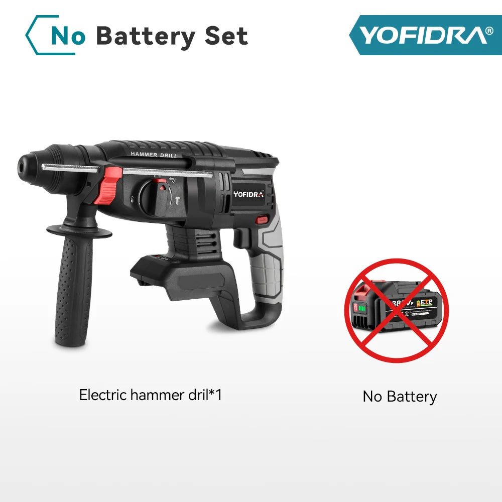 YOFIDRA 1680W Brushless Electric Hammer Cordless Multi-function Drilling Impact Drill Rotary Power Tool For 21V  18V Battery