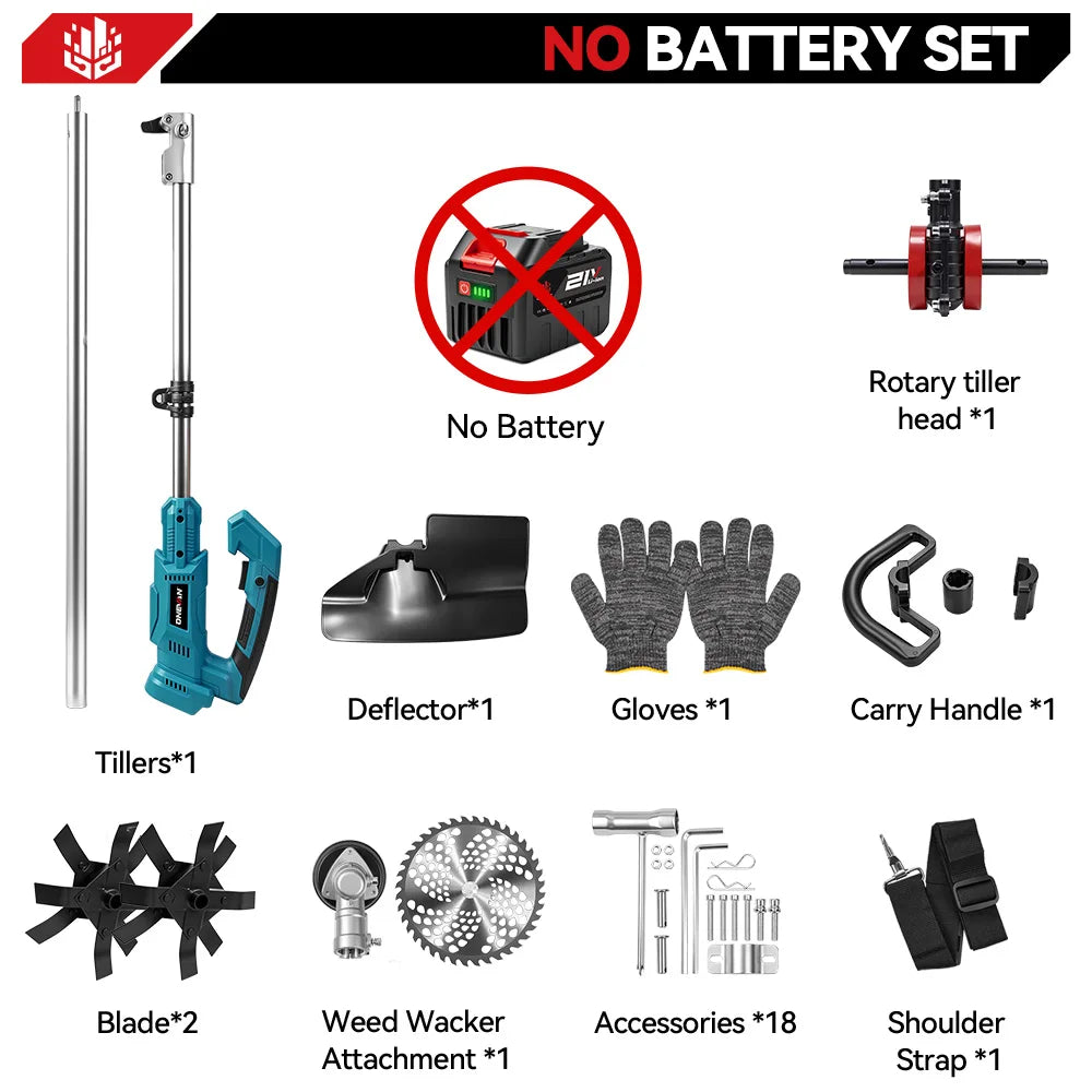 ONEVAN 2-in-1 Borstelloze Elektrische Grasmaaier Tuinfrees Accu Grastrimmer Tuingereedschap voor Makita 21V Accu Pin