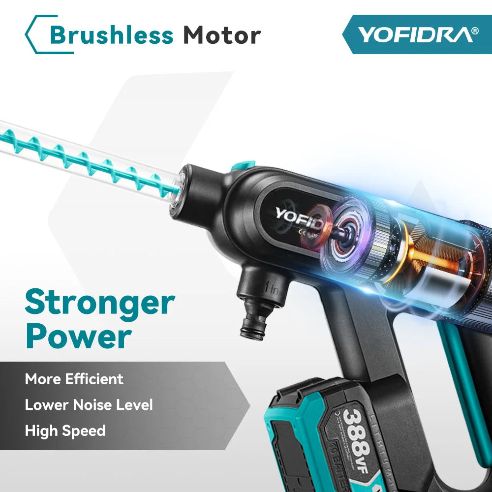 YOFIDRA Borstelloos elektrisch hogedrukreinigerspistool 500 Bar waterspuitpistool huishoudelijk tuingereedschap voor Makita-accu