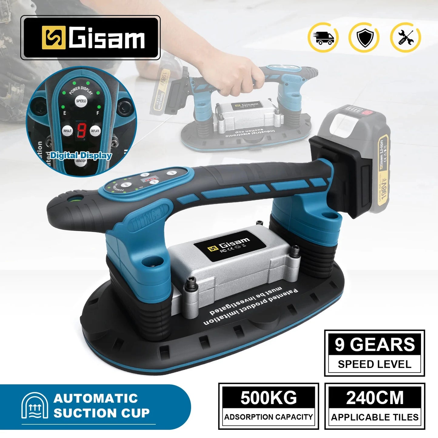 Gisam 500KG Tile Installation Tool Slip-proof Vibration Machine Vibrator Tiling Leveling Laying 9 Speeds For makita battery pins