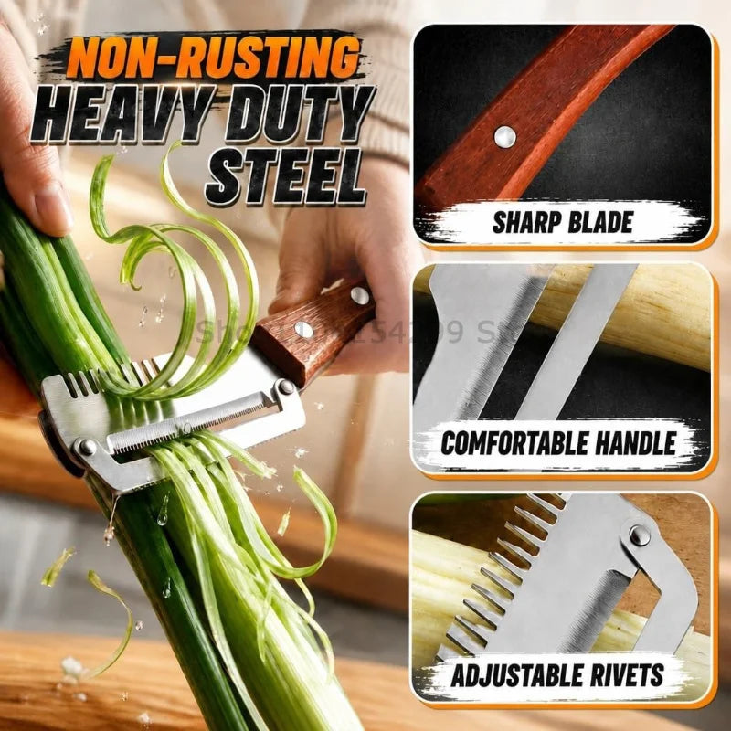 New Paring Knife Ergonomic Wood Handle Knife Stainless Steel Vegetable Peeler with Wooden Handle 2-in-1 Fruit Potato Peeler