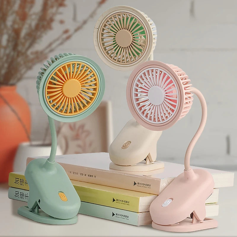 Lenovo USB oplaadbare clip-on kleine ventilator, 360° verstelbare mini-ventilator op batterijen, krachtige wind, flexibele nek, stille desktopventilator