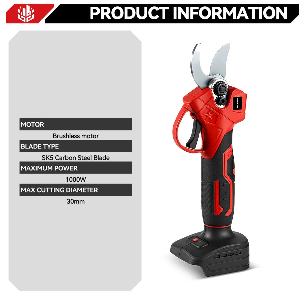 ONEVAN 1000W 30MM Brushless Electric Pruning Shear 3Pins Plug Cordless Electric Scissors Garden Tools For Makita 18V Battery Pin