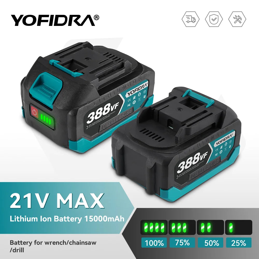 18V 21V oplaadbare lithiumbatterij met digitaal display 388VF 15000mAh.928VF 22500mAh.Accu voor kettingzaag, moersleutel en elektrisch gereedschap