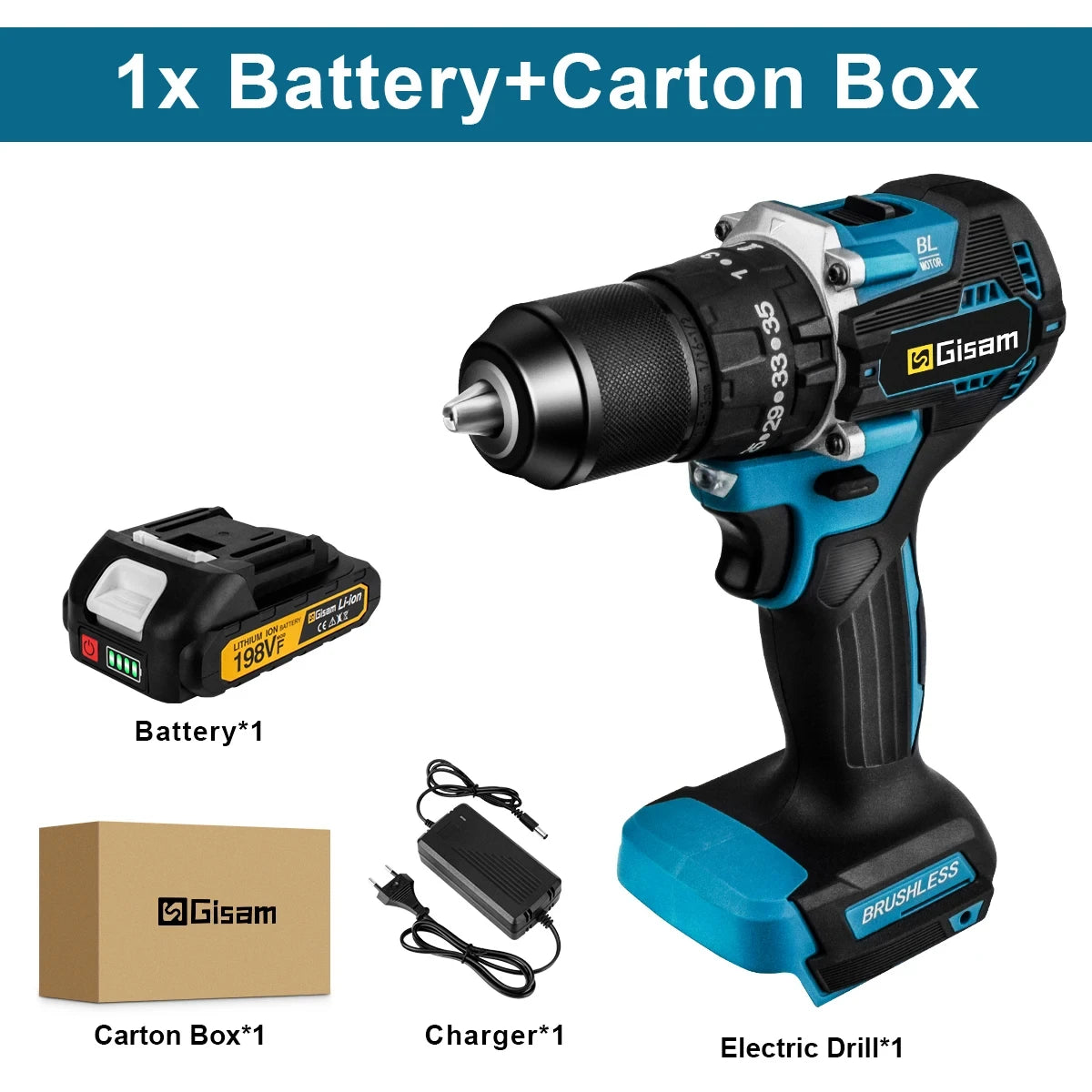 Perceuse visseuse à percussion sans balais GIsam 13 mm, deux vitesses, couple 35+3, outil électrique sans fil pour batteries Makita 18V