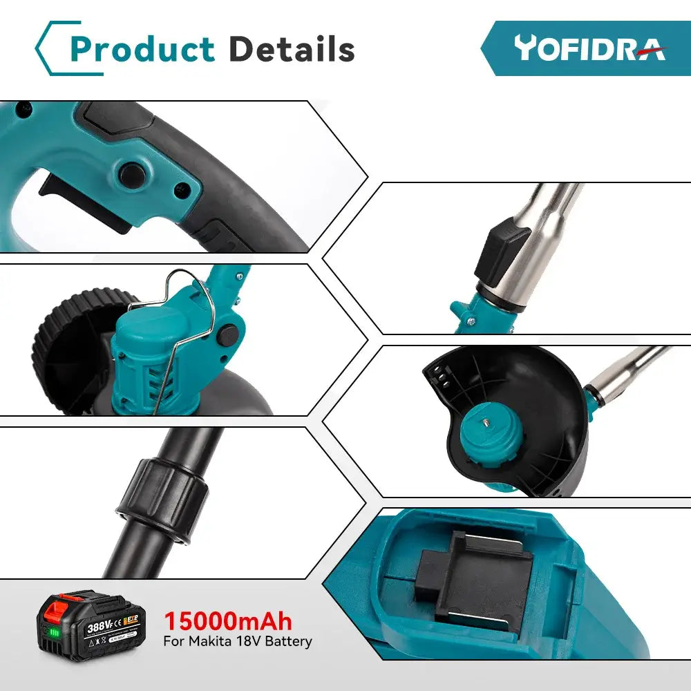 YOFIDRA Electric Lawn Mower Handheld Length Adjustable Cutter Cordless Garden Grass Cutting Trimmer For Makita 18V