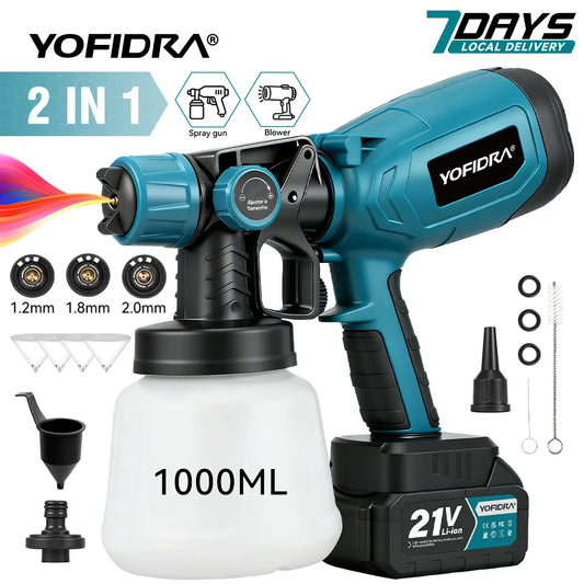 YOFIDRA 1000ML 66000RPM Electric Spray Gun Cordless Paint Sprayer Auto Steel Coating Airbrush Power Tools For Makita Battery Pin