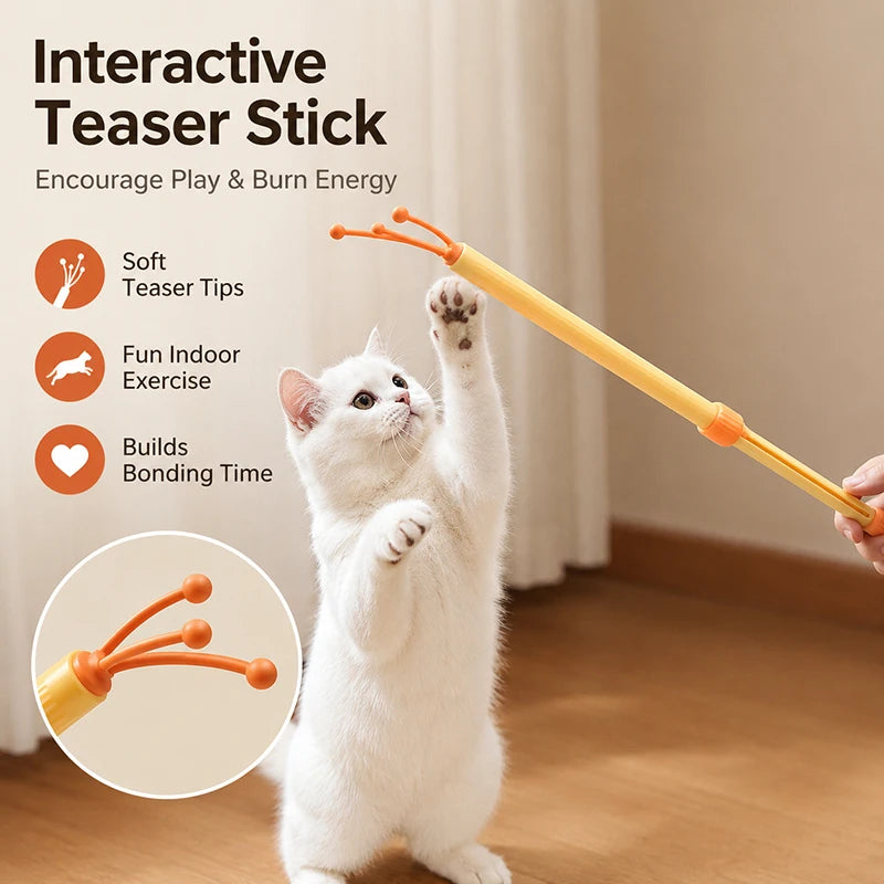 3 in 1 Telescopic Cat Tease Toy Double Sided Cat Massage Stick Interactive Cat Teaser Wand Pet Itch Relief Toy for Indoor Cats