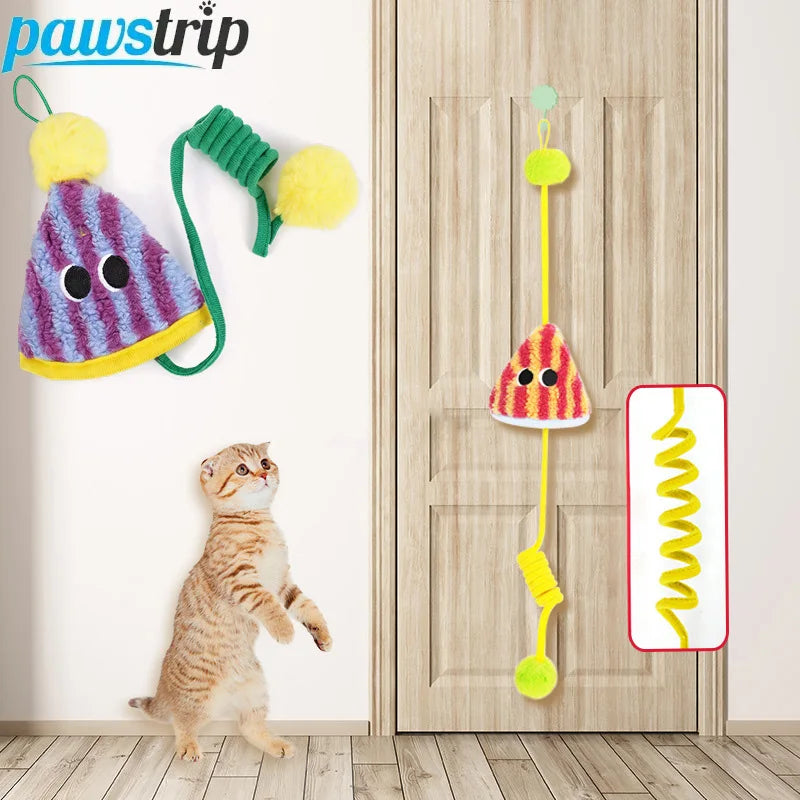 Self-Hey Hanging Door Cat Toy Funny Plush Pet Plush Spring Ball for Cats Lifting Kitten Sound Paper Toys Cat Accessories