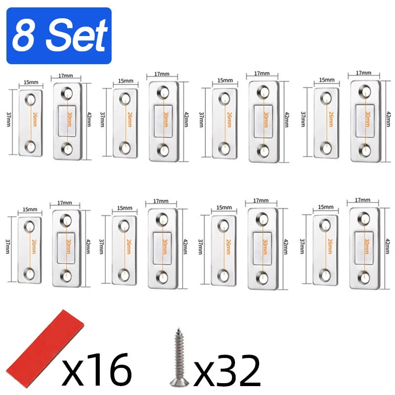 Magnetic Cabinet Catches Ultra Thin Door Strong Magnets Stopper Invisible Adhesive Drawer Magnet Lock for Kitchen Closet Closer