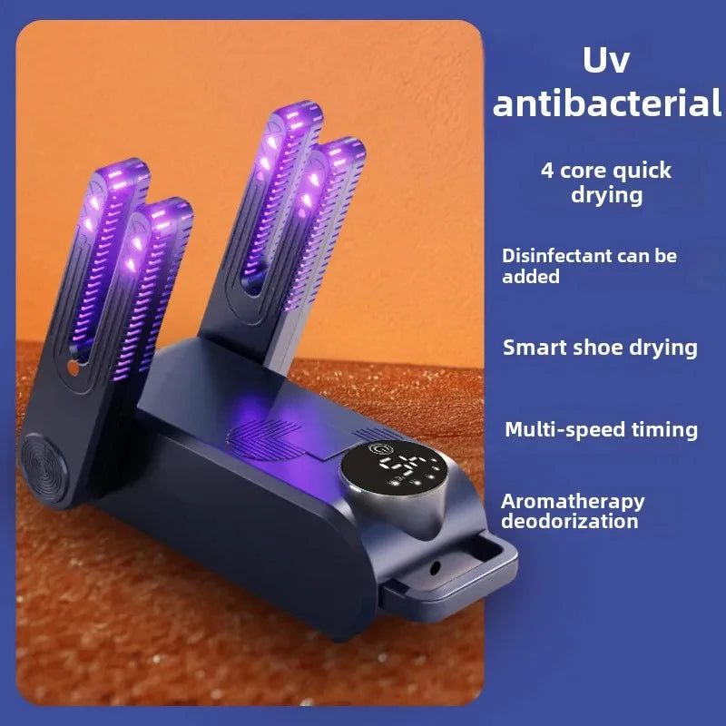 4-Core UV Shoe Dryer with 150W Deodorizing & Antibacterial Function, Multi-Speed Timing Control for Home Use