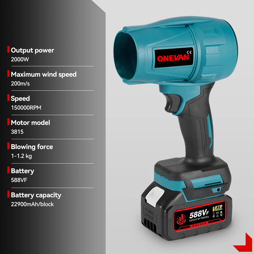 2000W Borstelloze Elektrische Turboblower 200M/S Luchtblazer Krachtige Autodroger Handheld Stofblaasgereedschap voor Makita 18V Accu Pin