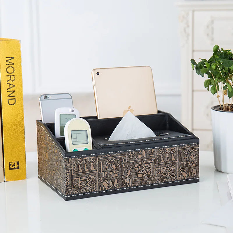 Multifunctional Tissue Box with Stationery Remote Control Box, Decorative Tissue Pen Remote Organizer for Home/Office/Restaurant