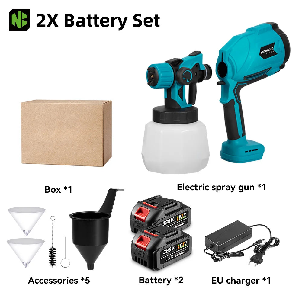 NEWBENY 1200ML Electric Spray Gun Portable Paint Sprayer Auto Furniture Coating Airbrush Power Tool For Makita Battery Pin