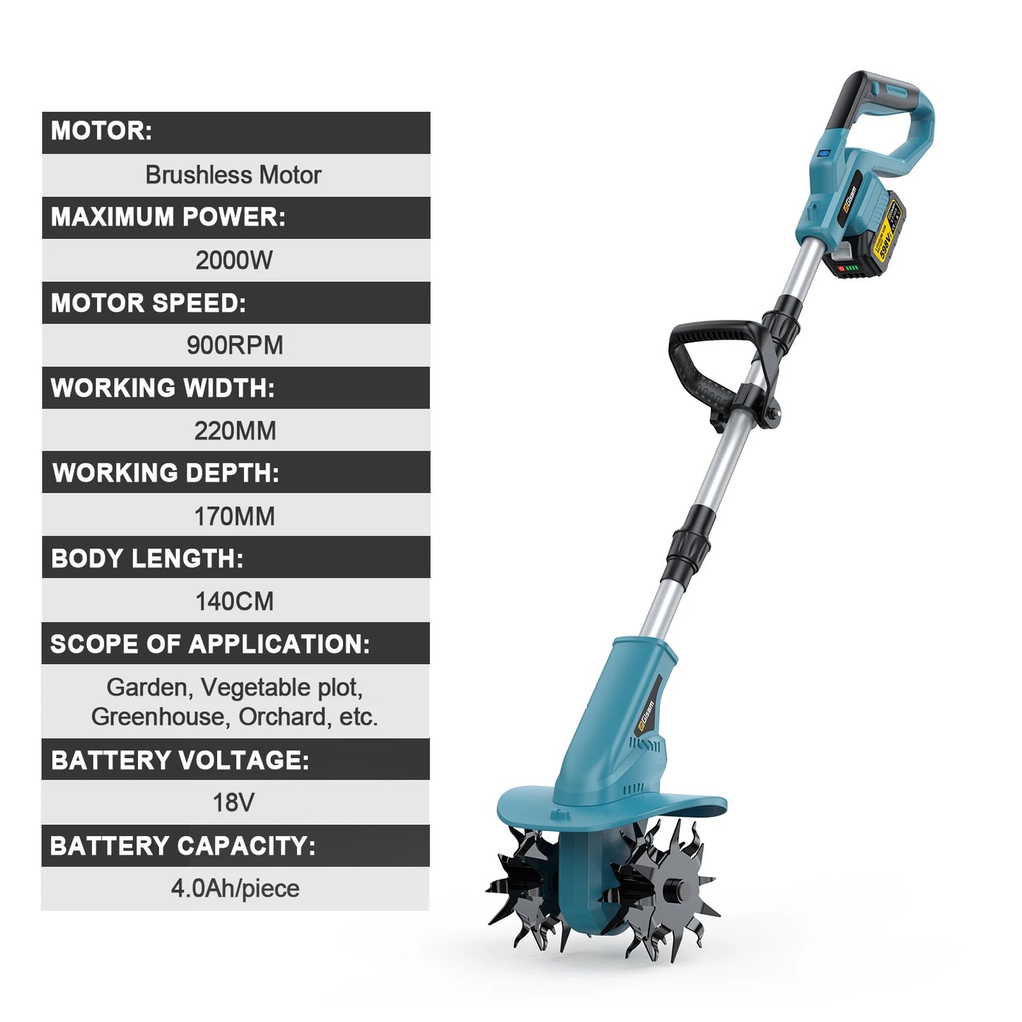 Gisam Brushless Electric Garden Tiller Lawn Mower Rototiller For Soil Cultivation Garden Power Tool For Makita 18v Battery Pin