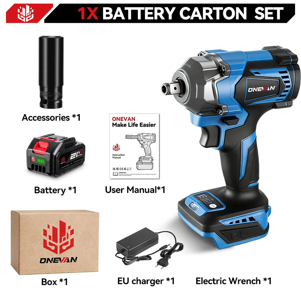 ONEVAN 1200N.M Koppel Borstelloze Elektrische Slagsleutel 1/2 Inch Schroevendraaier Dopsleutel Elektrisch Gereedschap voor Makita 18V Accu Pin