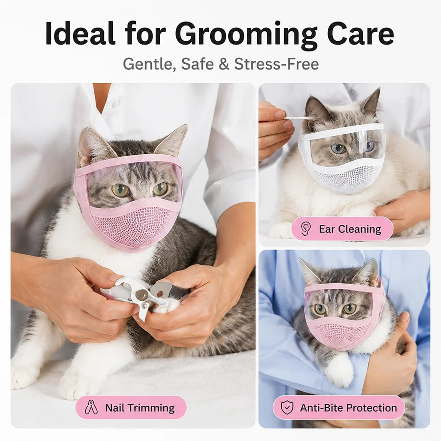 Cat Grooming Protective Mask Transparent Anti Bite Cat Muzzle Visor Face Shield for Nail Trimming Bathing Adjustable Velcro S M