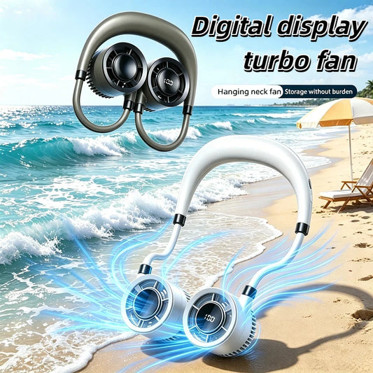 2026 Neck-hanging Small Fan Digital Display Screen Turbo Fan Fast Charging Lightweight Suitable For Indoor Outdoor Sports Use