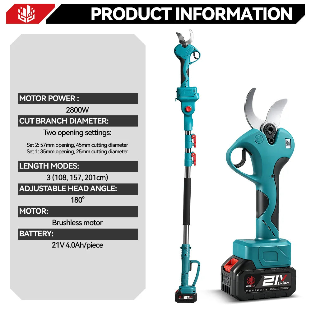 45MM 201CM Borstelloze telescopische elektrische snoeischaar 2-in-1 snoerloos tuingereedschap voor hoge takken voor Makita 18V-accu