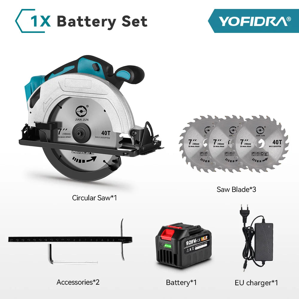 YOFIDRA 185MM Brushless Electric Circular Saw Rechargeable Household Saw Multifunction Cutting Machine For Makita Battery Pin