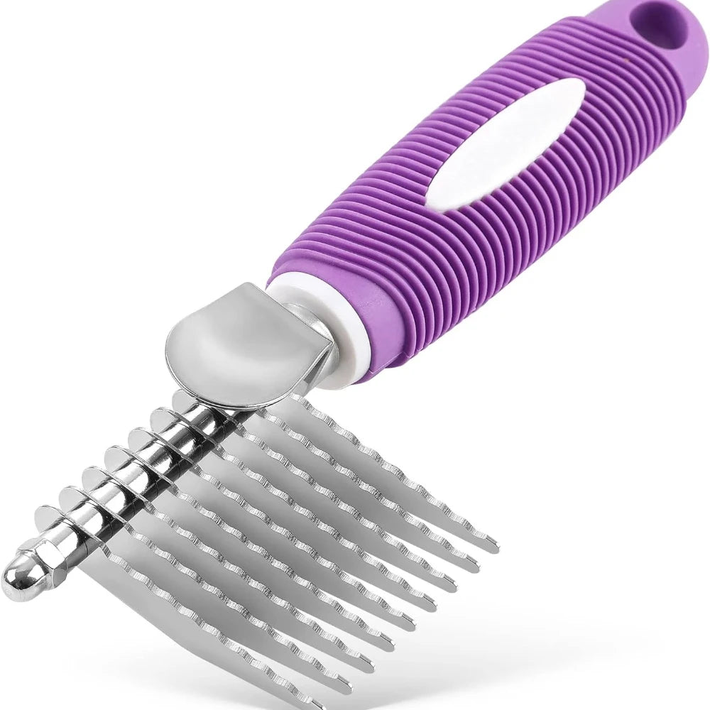 Peigne râteau de démêlage pour animaux, brosse pour chiens et chats avec longues lames de sécurité pour démêler le sous-poil emmêlé ou noué