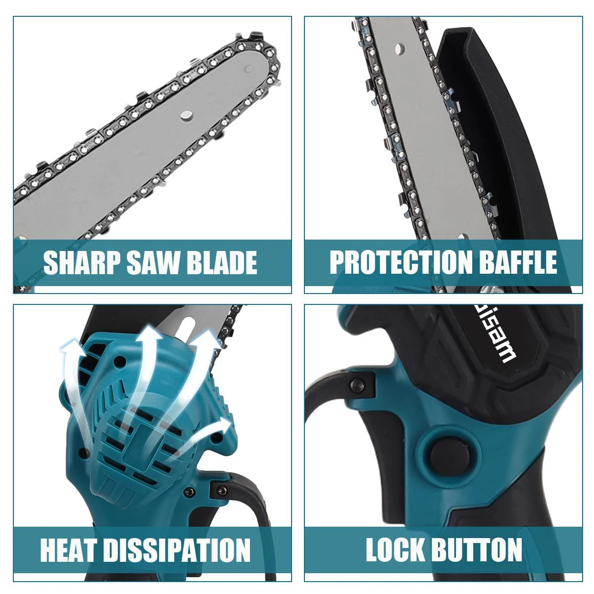 Gisam 8'' Brushless Electric Chainsaw Cordless Electric Saw Handheld Woodworking Garden Pruning Saw for Makita 18V Battery Pin
