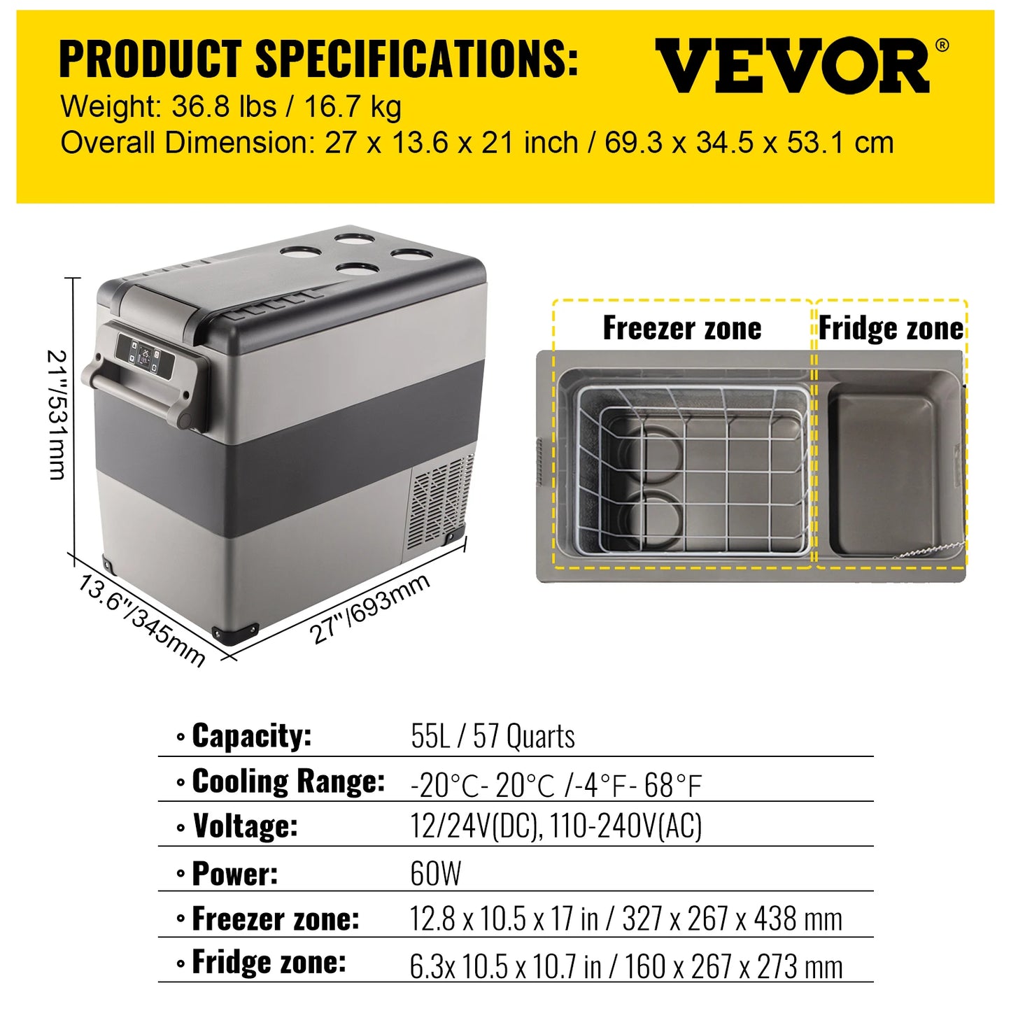 Succebuy 20/22/35/45/55L Car Refrigerator Mini Fridge Freezer Portable Compressor Cooler 12/24V DC 110-240V Ice Box for Camping