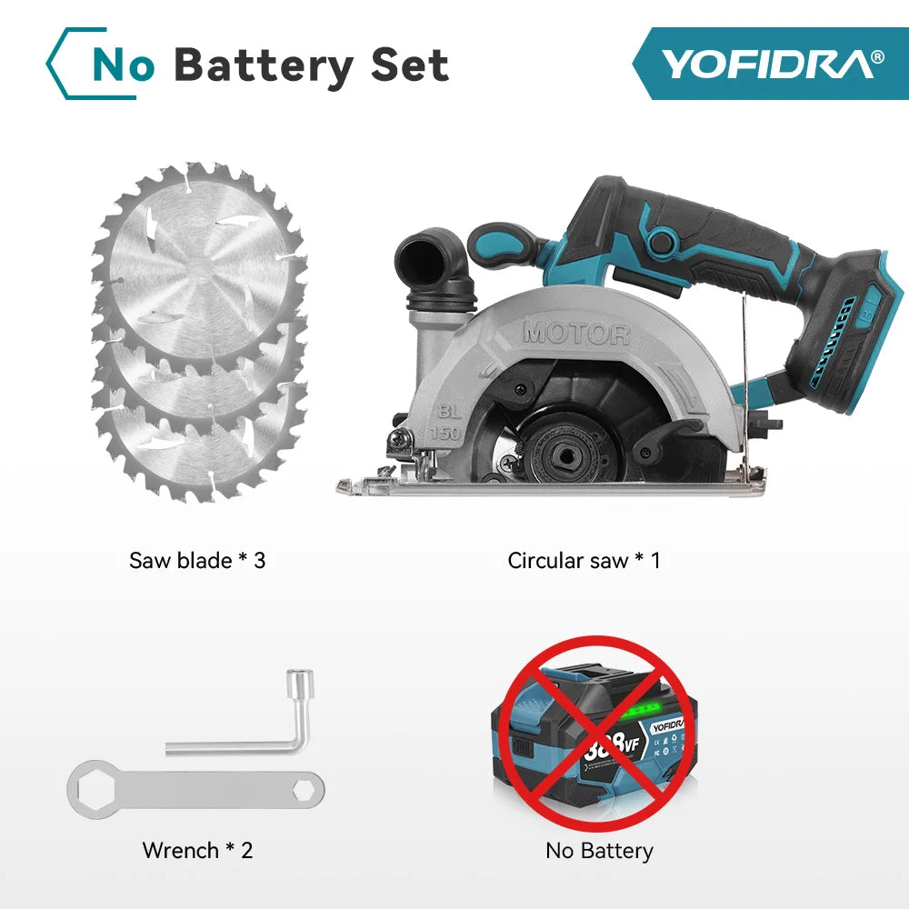 YOFIDRA 6Inch Brushless Electric Circular Saw Handheld Wood PVC Pipe Cutting Tool With 55mm Cutting Depth For Makita Battery Pin