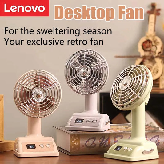 Lenovo New Desktop Fan Usb Charging Desktop Retro Small Fan Summer 100 Level Desktop Digital Display Electric Fan