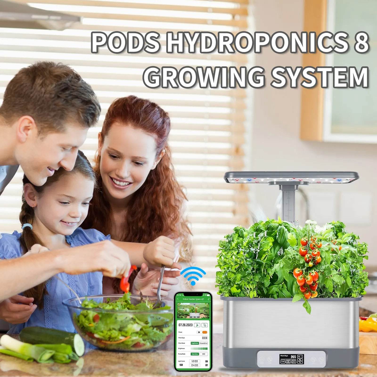 APP Hydroponics Growing System Kit Smart Indoor Garden Remote Control,8 Planting Sponge ,with LED Grow Lights - Quality Shopping Centre