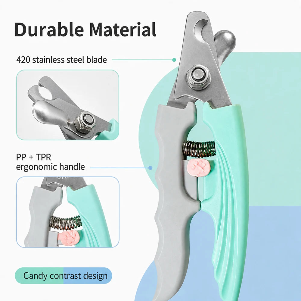 Pet Nail Clippers Stainless Steel Blade with Safety Guard Spring Handle for Cats Dogs Small Medium Pets Grooming Trimmer Tool