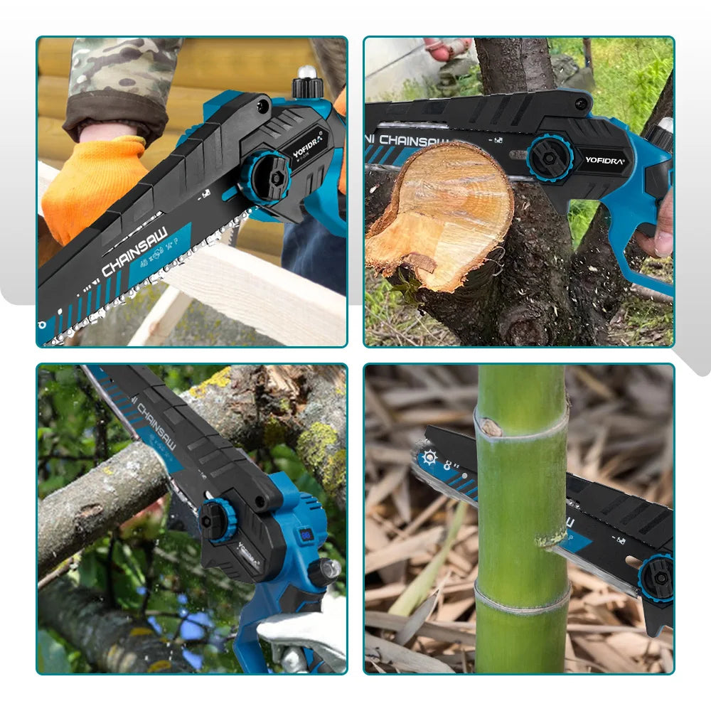 YOFIDRA 8 Inch Brushless Electric Chainsaw 3500W Handheld Woodworking Pruning Chain Saw Cutter Power Tool For Makita Battery Pin