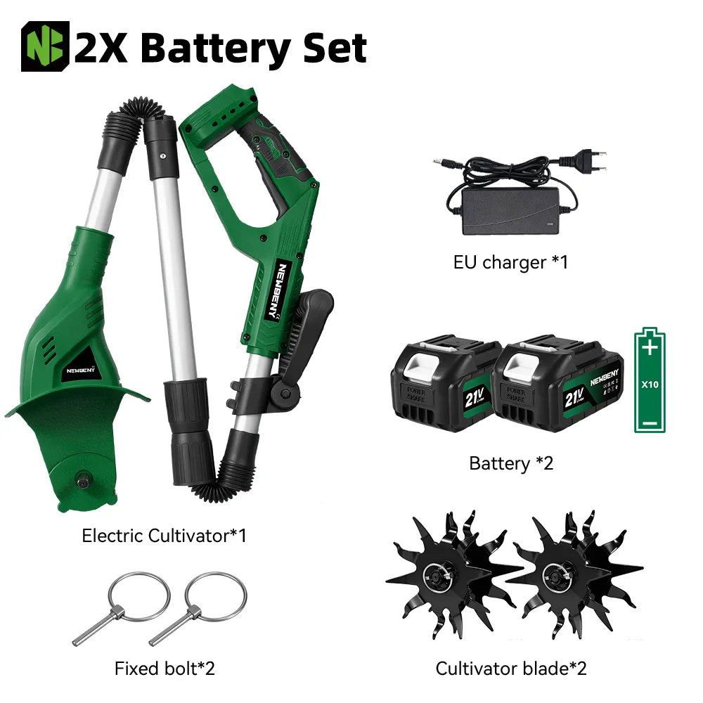 NEWBENY 200MM Elektrische Gazonmaaier Dubbelblads Grondfrees Tuinfrees Tuingereedschap voor Makita 21V Accu Pin