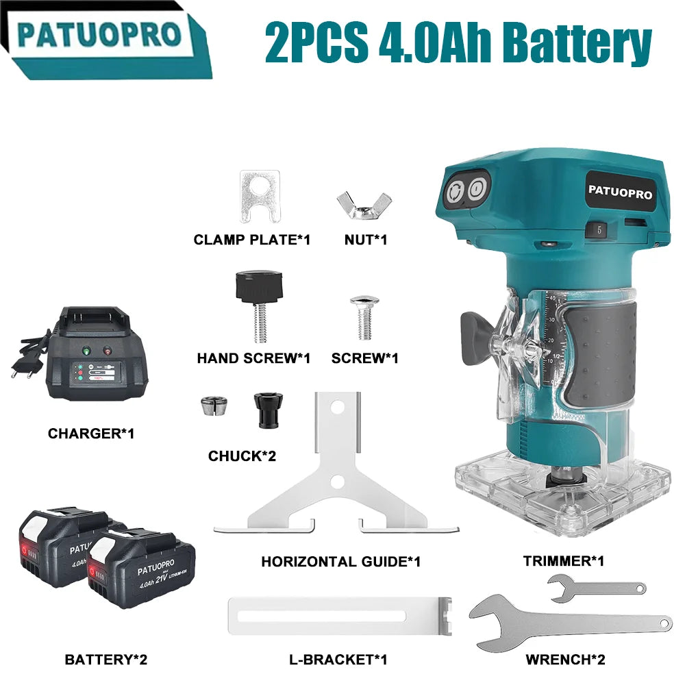 Affleureuse électrique sans balais, 5 vitesses avec 3 pinces de serrage, défonceuse à bois sans fil pour gravure et rainurage, compatible batterie Makita 18V