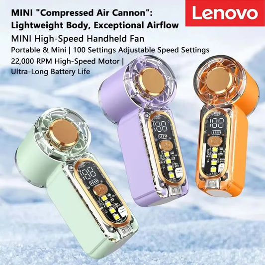 Lenovo Mini Handheld USB Fan High Speed Turbo Portable Pocket Fan Rechargeable Blower Powerful Air Cooling for Travel Outdoor