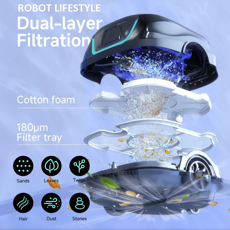 Robot nettoyeur de piscine sans fil WYBOT A1, nettoyage programmé pour le fond et les parois, filtration double couche, autonomie de 120 minutes