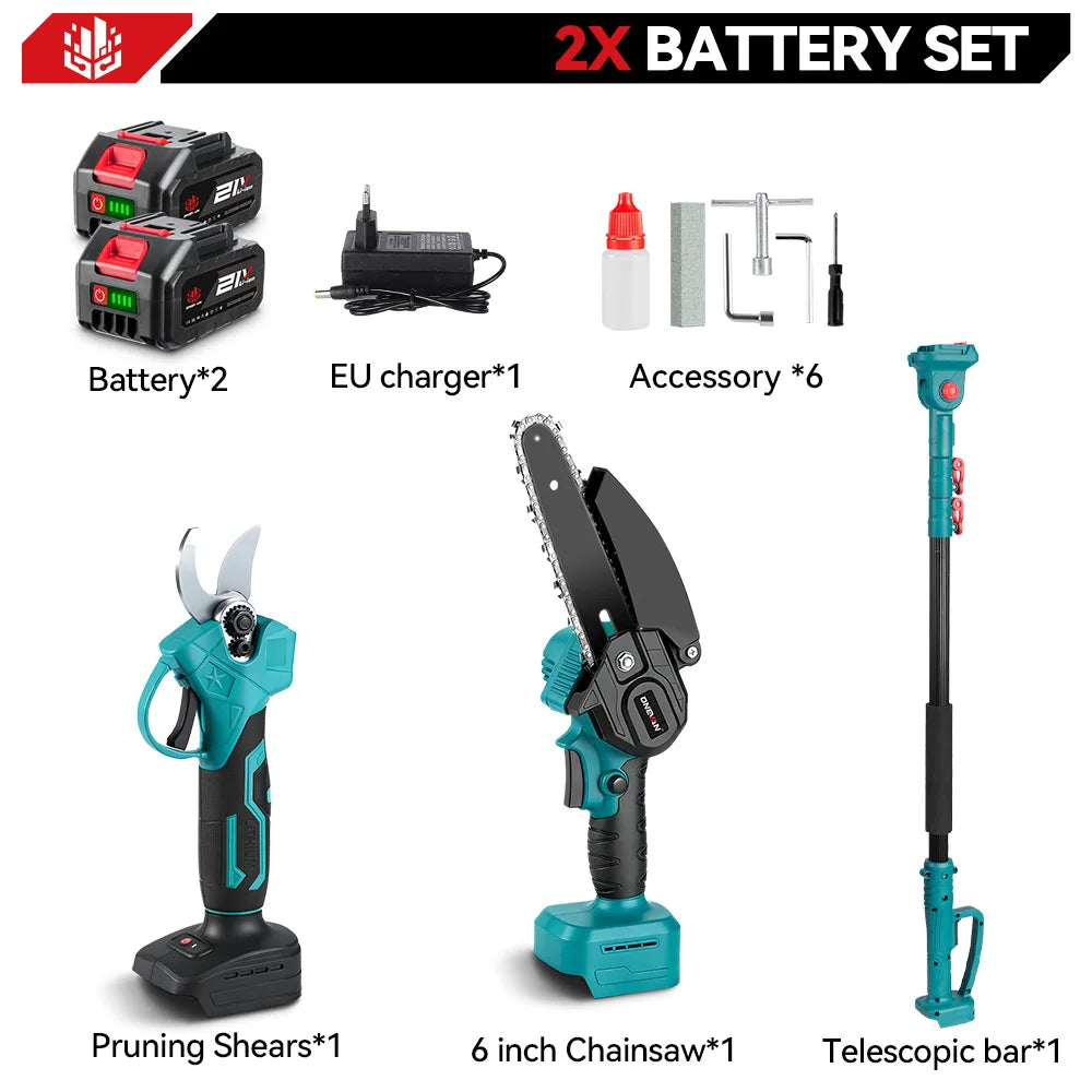 ONEVAN Brushless Telescoping Pole Electric Chainsaw 8inch 6inch 30mm Pruning Shears 4IN1 Garden Tool For Makita 18V Battery Pin