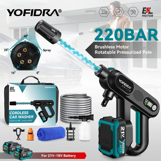YOFIDRA 220Bar Brushless Electric High Pressure Car Washer Gun Water Spray Gun Garden Washing Power Tools For Makita Battery Pin
