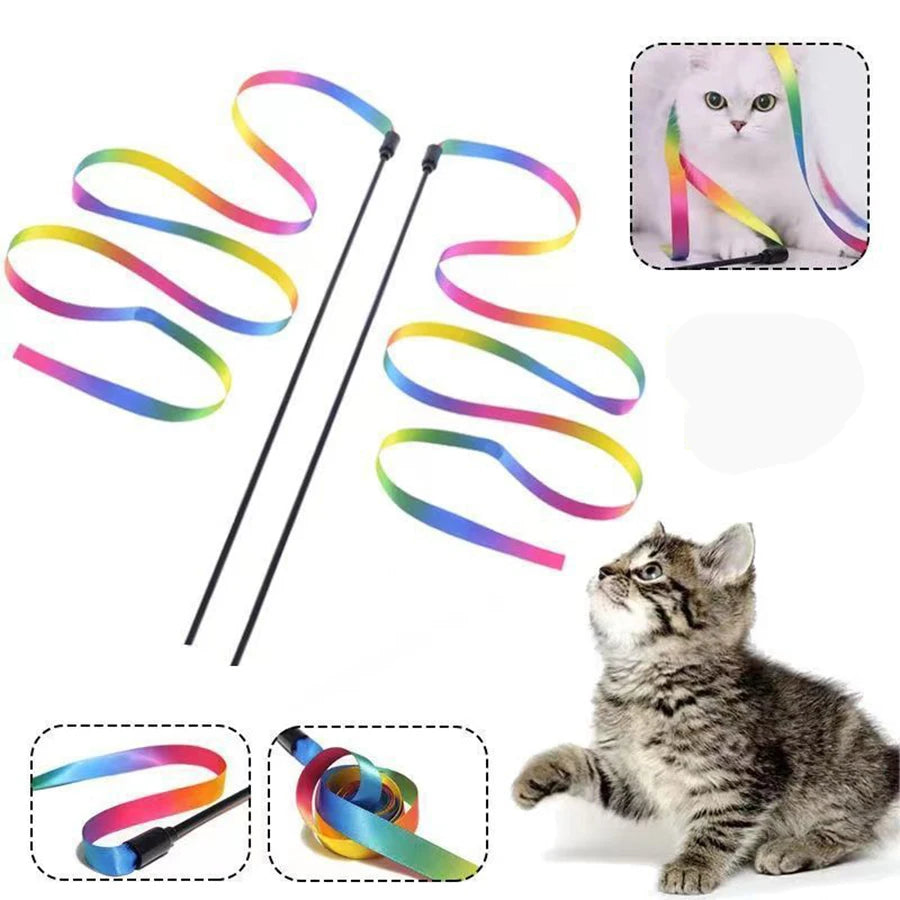 3/5 PCs Interactive Cat Teaser Wand Toy Colorful Cat Stick toys Pet Boredom Relief Toys for Cats Kitten Teaser Toy Pet Supplies